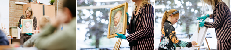 Museumdocent werkt met kinderen aan het project Een echte Van Gogh?!